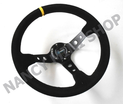 Volant Sport Cuir GT2i – Diamètre 350 Mm – Plat – 3 Branches Noires – Repère Jaune – Bouton Klaxon Inclus – Pour Simu Racing Ou Custom - 3