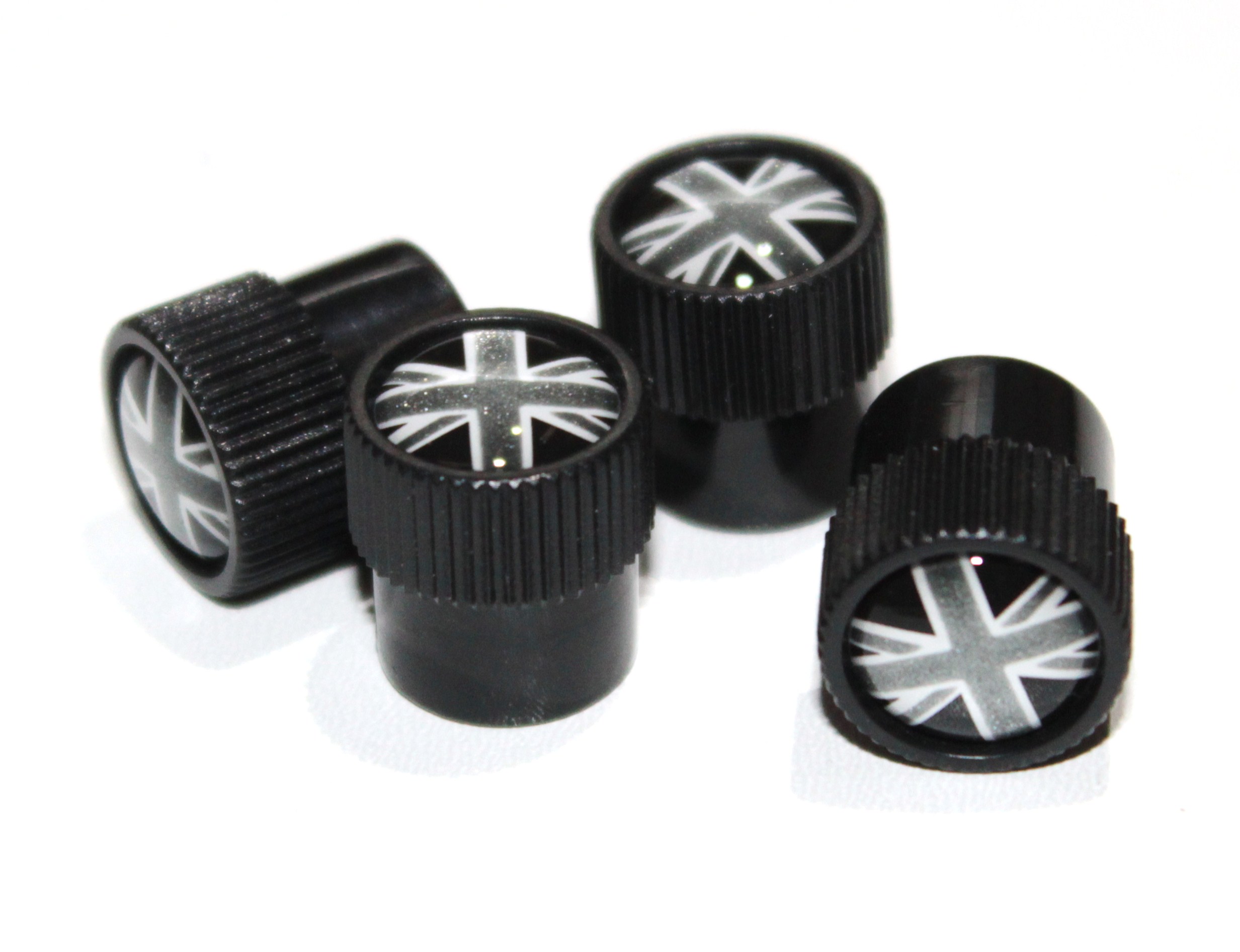 Bouchon de valves de roues UNION JACK (noir - les 4)